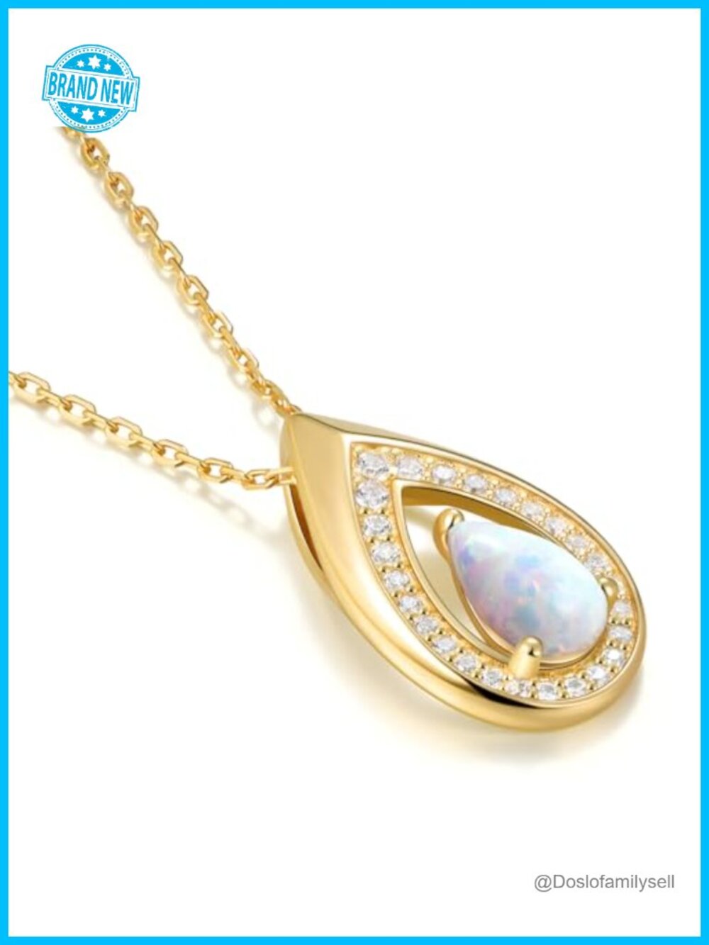 14K Gold Plated 925 Sterling Silver Opal Teardrop Necklace